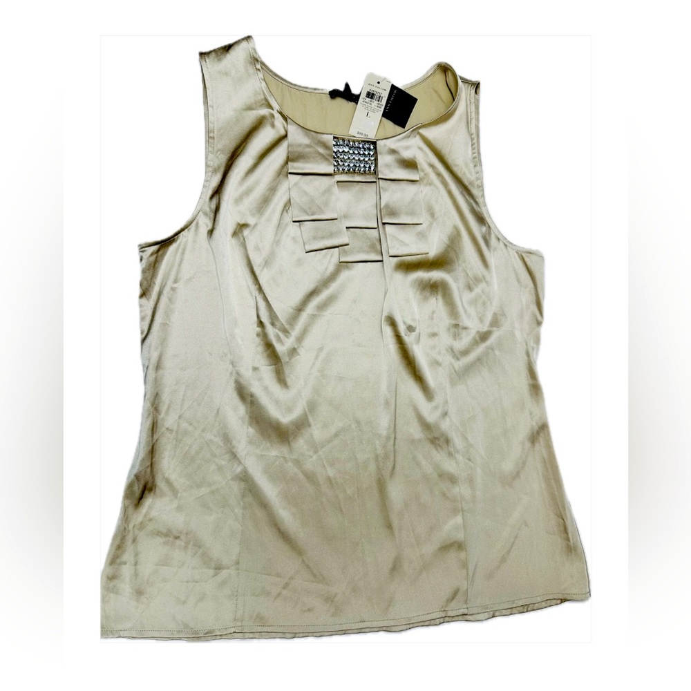 NWT ANN TAYLOR Tank Womens White Rhinestone Detailed Scoop Neck Sleeveless szL